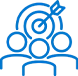 A blue icon of a person with arrows pointing to the center.